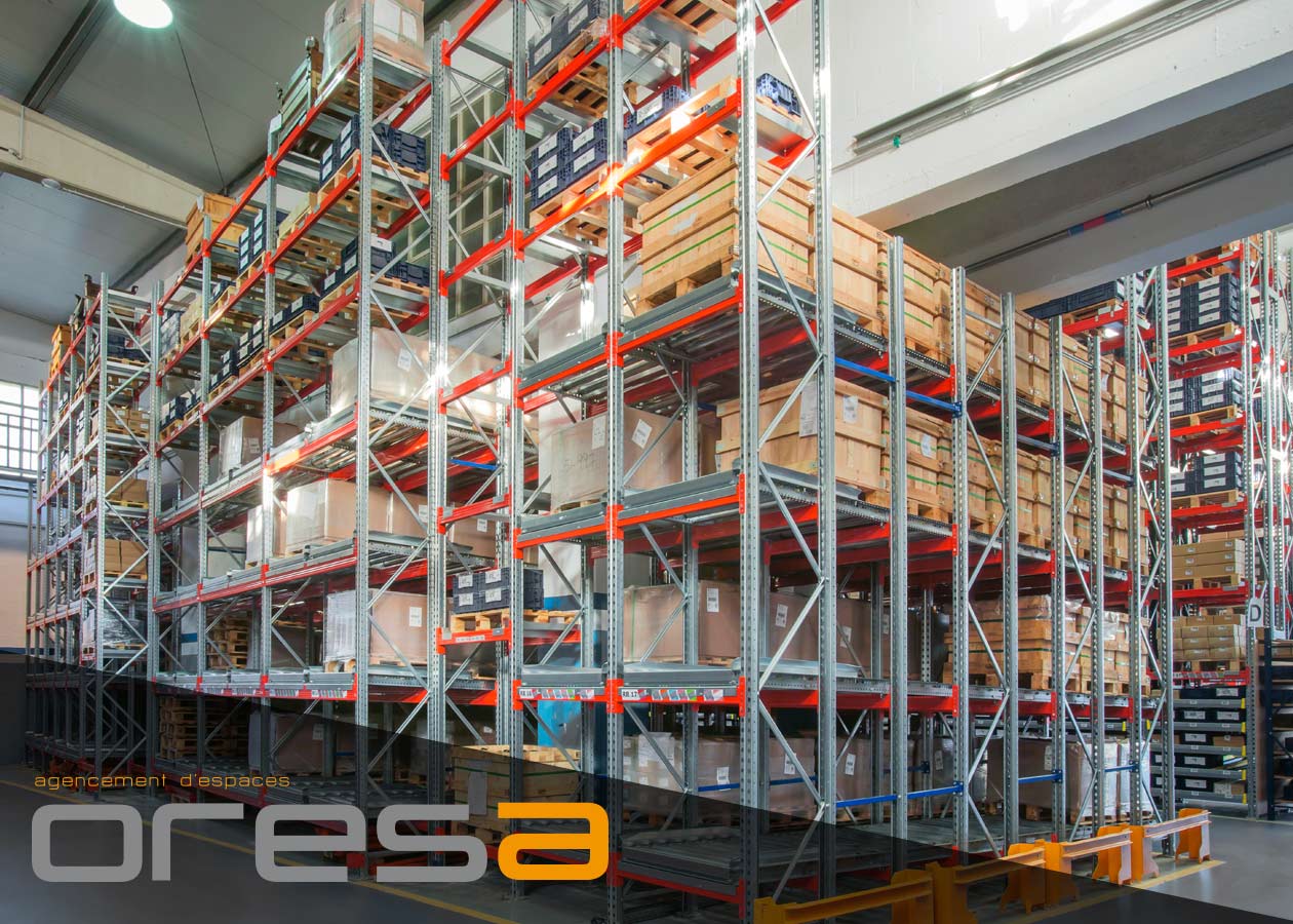 Rayonnage dynamique à palettes - Rayonnage lourd - Stockage - Oresa